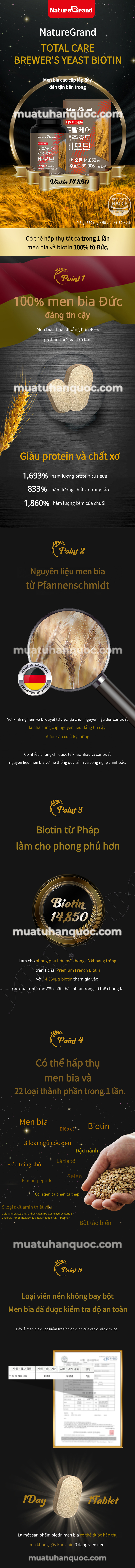 Men Bia Natural Grand Total Care  Là sản phẩm Biotin men bia có thể được hấp thụ mà không gây khó chịu ở dạng viên nén  Sản phẩm chất lượng uy tín tại: Order hàng Hàn Quốc 